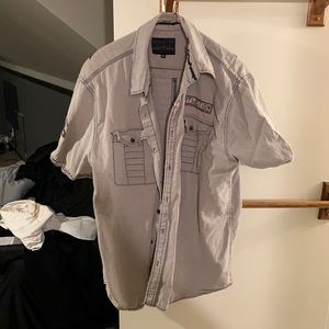 Affliction 2x grey button down short sleeve